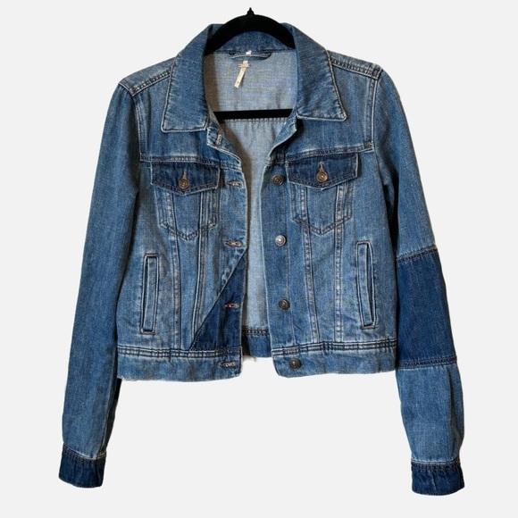 Free People Rumors Patchwork Two-Tone Denim Jean Jacket Women's Size XSmall - Picture 13 of 14